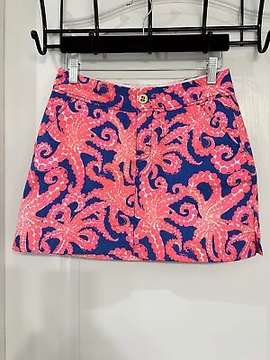 Lilly Pulitzer Nicki Skort Sz 00 Ikat Blue Mocean Pink Octopus Skirt Short • $30