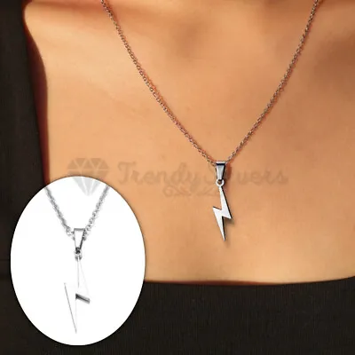 Dainty Tiny Silver Lightning Bolt Pendant White Gold Plated Cable Chain Necklace • £3.99