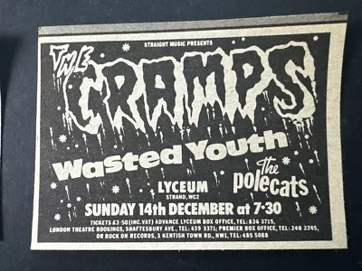 THE CRAMPS / WASTED YOUTH - LYCEUM LONDON 1980 Original Vintage Gig Advert E1 • £3.99