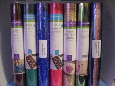 $49.99 • Buy Cricut Vinyl 7 Roll Bundle Glitter  Iron-on  Permanent  Removable   Mesh  NEW #2