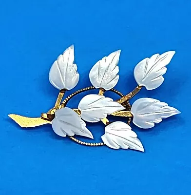 VTG Brooch MOTHER OF PEARL LEAVES & GOLD TONE METAL TREE BRANCH Pin MOP • $19.99