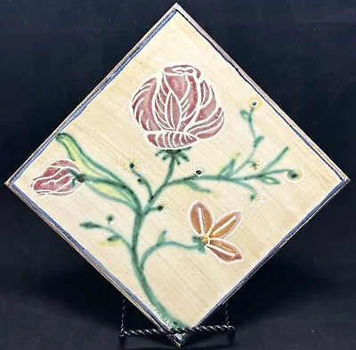 Mission Craftsman Style Roses Pottery Tile By Eiber 1985 Signed Numbered Dated • $90