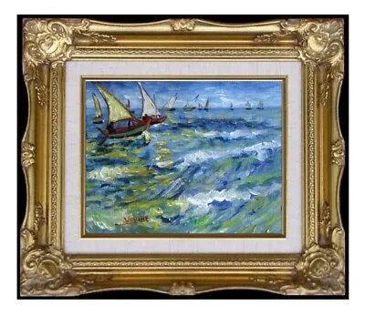 Framed Hand Painted Oil Painting Van Gogh Sea At Saintes-Maries Repro 8x10in • $126.95