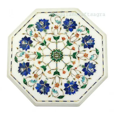 15  Marble Side Table Top Semi Precious Stones Floral Lapis Inlay Work Handmade  • $370.95