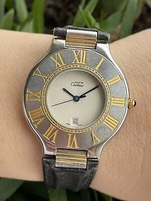Cartier Must 21 Watch 9011 Quartz Date Mens 35mm Swiss Made • $999