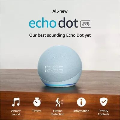 Echo Dot With LED Clock 5th Gen Alexa Smart Assistant Speaker Motion Temp Sensor • $159.99