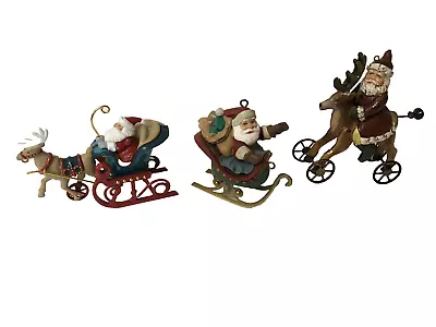 Vintage Ornament LOT Christmas Sleigh Ride Reindeer On Wheels NO Boxes Hallmark • $25.31