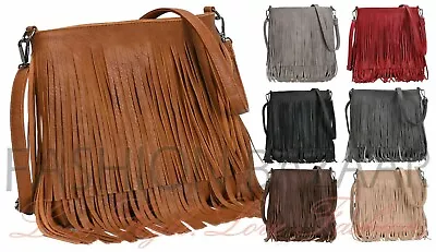 Ladies Crossbody Tassel Bag Faux Leather Designer Fringe Messenger Shoulder Bags • £14.99