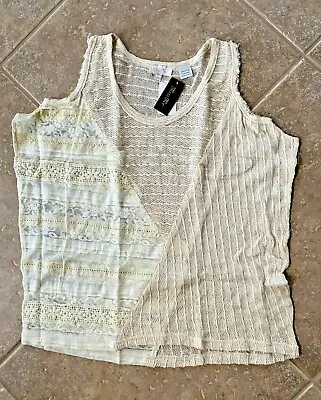 Miss Me Cold Shoulder Crochet & Lace Sleeveless Top Shirt Womens S Ivory NWT $68 • $2.98