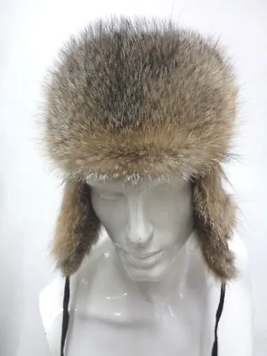Brand New American Gray Fox Fur & Suede Hat Cap Russian Style Men Man Size All • $179.55