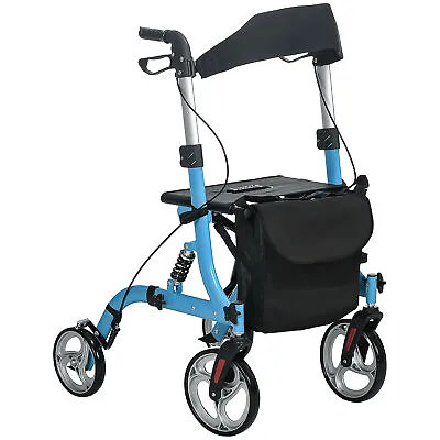 4 Wheel Rollator With Seat Adjustable Mobility Walker With Bag Dual Brakes • £129.99