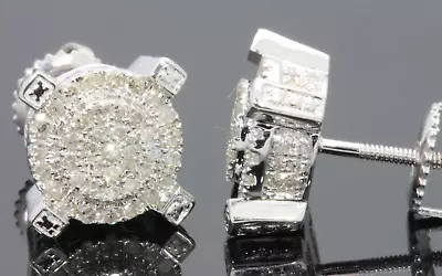 .65 CARAT STERLING SILVER RHODIUM MENS WOMENS 9mm 100% REAL DIAMONDS EARRINGS ST • $200