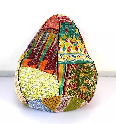 Handmade Vintage Cotton Kantha Floral Bohemian Bean Bag Stool Indian Chair • $49.99