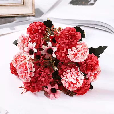 15 Heads Artificial Silk Fake Flowers Bunch Bouquet Wedding Home Party Decor • £3.18