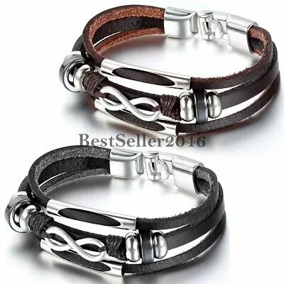 Infinity Love Charm Multi-layer Wrap Leather Men Women Friendship Cuff Bracelet • $8.99