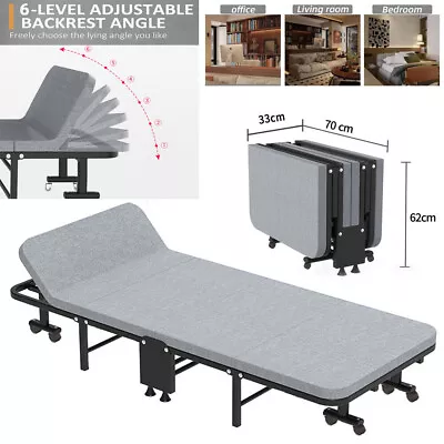 Folding Sofa Bed With Mattress Guest Bed With Adjustable Backrest Frame Wheels • £88.90