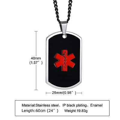 Men Women Silver Medical Alert ID Necklace Stainless Steel Pendant Free Engrave • $9.99