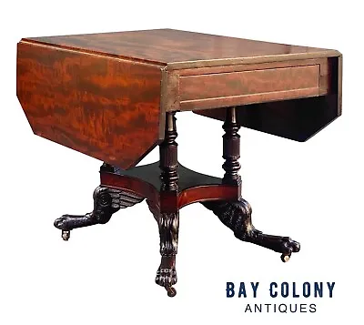 Antique Federal Mahogany Drop Leaf Table With Carved Hairy Paw Legs - New York • $3144