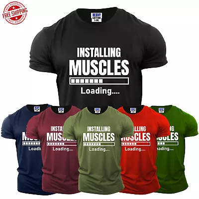 Installing Muscles Mens T-Shirt Funny Sarcastic Gym Workout Fitness New Gift Tee • $14.99