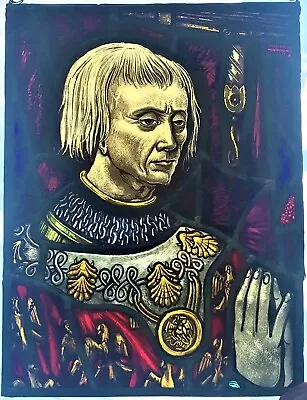 Antique Stained Glass Of A Renaissance Medieval Knight Guilliaume De Montmorency • $589