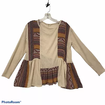 EASEL Los Angeles Shirt Womens S BoHoTop Linen Blend Long Sleeve Pullover • $14.40