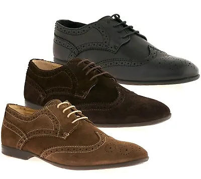 Mens New Suede Leather Casual Formal Office Work Lace Gatsby Brogues Shoes Size • £18.95