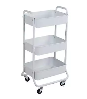 Mainstays 3 Tier Metal Utility Cart Arctic White Laundry Baskets Easy Rolling • $24.98