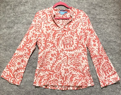$16.99 • Buy Island Company Womens Top Small Salmon V-Neck Tunic Elephant White Floral Blouse