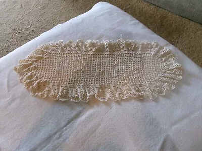 1940's Hand Crocheted  Bread  Basket Liner-off White-filet Crochet-13  Long • $5.99