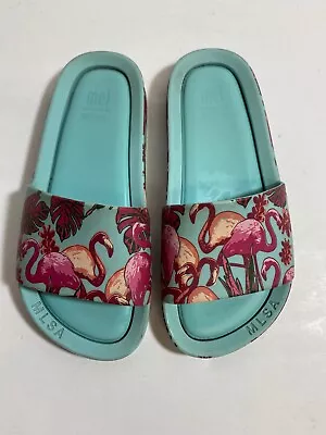 Mel By Melissa Mini Melissa Flamingo Beach Slide Sandals Girls 12 Blue Tropical  • $18.98