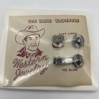 $19.95 • Buy Vintage Kids Cowboy Set Cuff Links And Tie Slide Western Jewelry Buckaroos