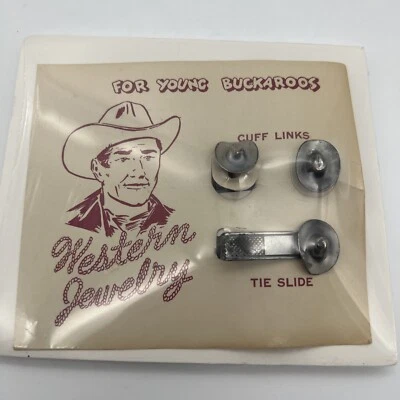 Vintage Kids Cowboy Set Cuff Links And Tie Slide Western Jewelry Buckaroos • $19.95