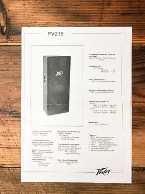 Peavey PV215 Speaker Spec Sheet Manual *Original* • $9.97