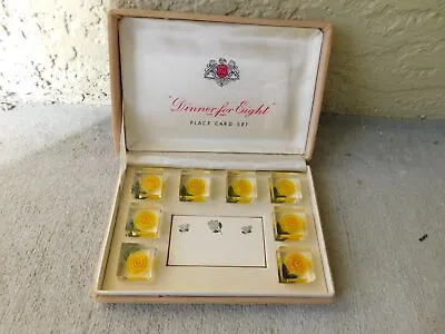 8 Vintage Dinner For Eight Yellow Roses Lucite Acrylic Place Card Holders • $9.99