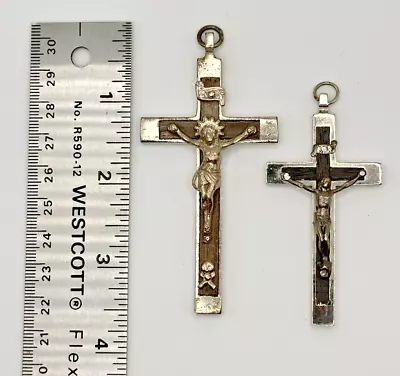 2 X Antique PECTORAL Crucifix  (1 W. CROSS SKULL & Crossbones) For Habit Rosary • $40