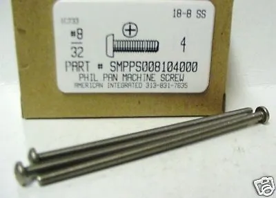 #8-32x4 Pan Head Phillips Machine Screws Stainless Steel (10) • $10.95