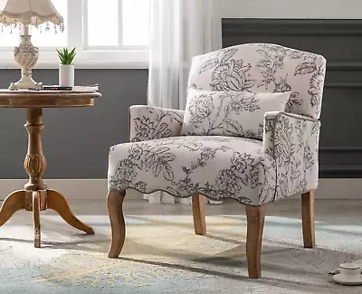 Mid Century Accent Chair Modern Floral Armchair Wingback Club Chair Upholstered  • $248.99