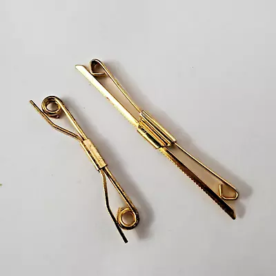 Vintage Collar Bar Tie Clip Gold Tone Wedge 2.5    &  2   Curl Design • $12.95