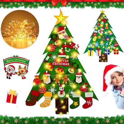 DIY Felt Christmas Tree Set With Lights Wall Hanging Kids Gifts Home Xmas Decor • £3.99