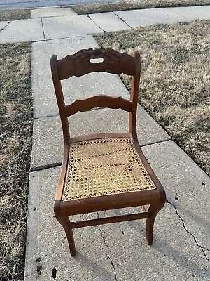 Hand Carved Walnut Caned Seat Side Chair / Dinette Chair Beautiful Antique Rare • $79.98