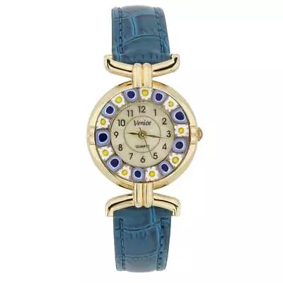 GlassOfVenice Murano Glass Millefiori Watch With Leather Band - Blue • $69.95