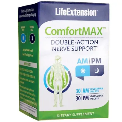 Life Extension ComfortMAX Dual Action Nerve Support AM PM 60 Veg Palmitoylethan • $30.82