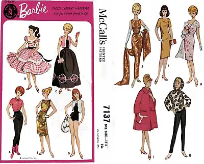 Barbie Doll Clothes Pattern McCall's 7137 Vintage Sewing Pattern Lots Of Clothes • $9.95