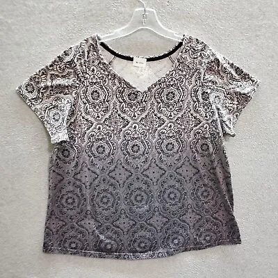 Made For Life Women Top 2X Gray Mandela Ombre T-ShirtShort Sleeve V Neck Tee • $9.72