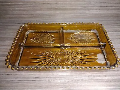 Vtg 70s Mid Century Modern MCM Starburst Geometric Divider Dish Tray Amber • $26.25