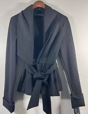 ZARA Basics Woman's Black Blazer 3 Button Jacket Lined Suit Jacket Size L • $42.49