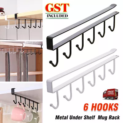 6Hooks Iron Under Shelf Hook Kitchen Cupboard Cabinet Mug Holder Cup Rack Hanger • $10.29