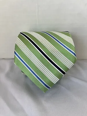 Saddlebred XL Green Background W/ Blue White Stripes 100% Silk Men’s Neck Tie • $9