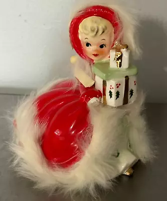 VNTG '60s Napco Christmas Holiday Shopper Figurine Fur Trim Coat AX4642 FREESHIP • $39.99