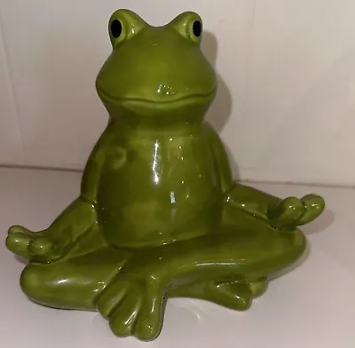 Yoga Frog Meditating Ceramic Statue Figurine Zen Green Namaste￼ • $12